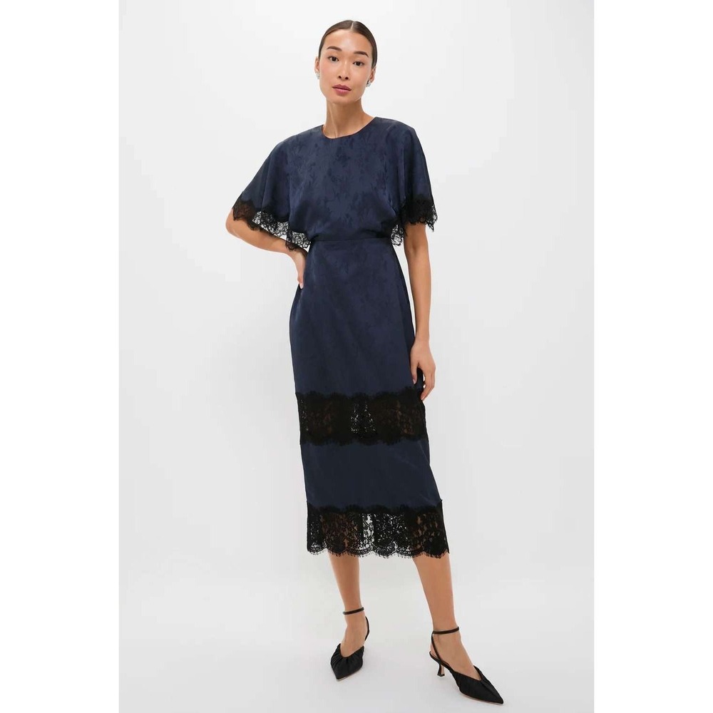 NWT Tuckernuck Navy Jacquard and Black Lace Cape Leah Dress (MSRP: $188) Size 6